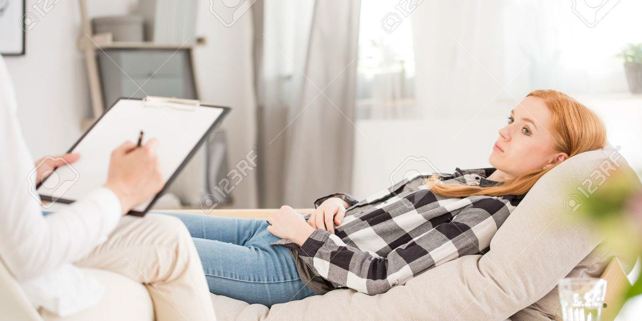 Depressed woman during psychotherapy session